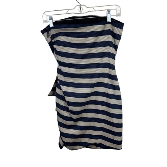 BCBG Maz Azria Reya Striped Strapless Mini Dress Size Small Navy Tan - Picture 2 of 6